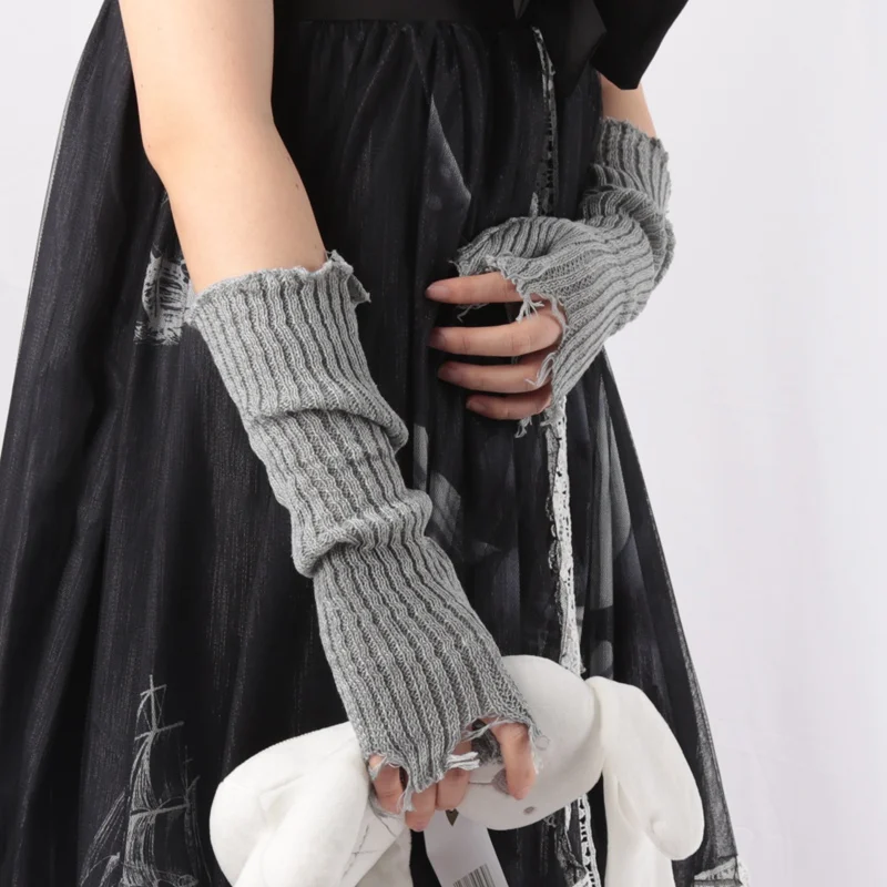Tech Wear Accessories - 1Pair Punk Broken Unisex Gloves Knitted