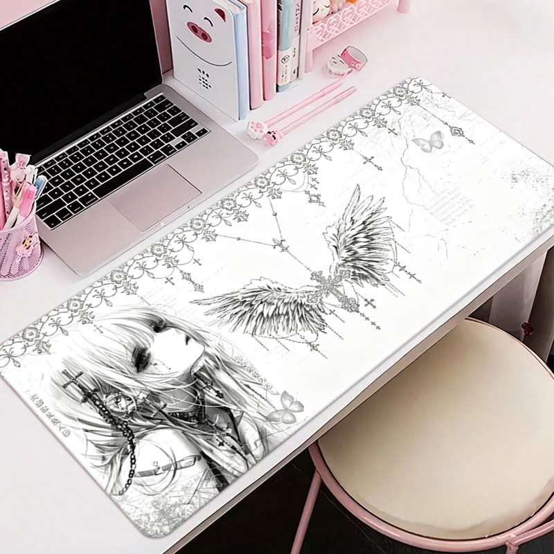 Tech Accessories For Desk - Leather Mousepad Black White Anime Aesthetics